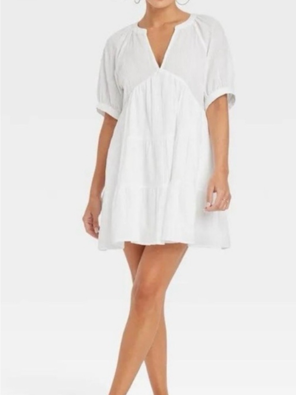 Universal Thread White Short Tiered V-Neck Mini Dress